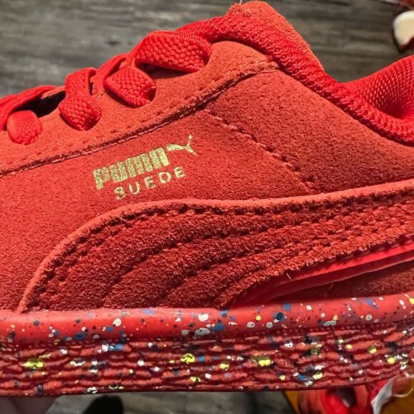 NEW Puma Suede Triplex Mono Red Paint Splatter Lace Up Sneaker Shoes Speckle 5C - Picture 13 of 14